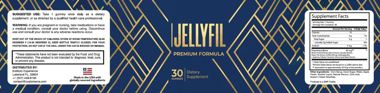 JellyFil ingredients label